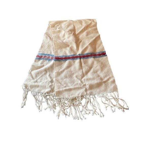Ethnic Native, Beige Wrap Scarf Fringe Alpaca Trim One Size - Picture 1 of 4